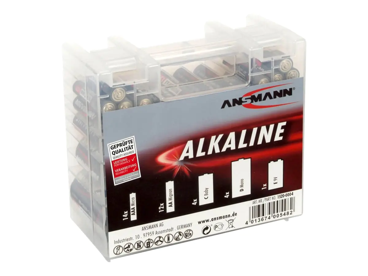 ANSMANN - Batterie 14 x AAA-Typ - Alkalisch - mit 12 x AA, 4 x C, 4 x D und 1 x E-Block 9 V Batterien