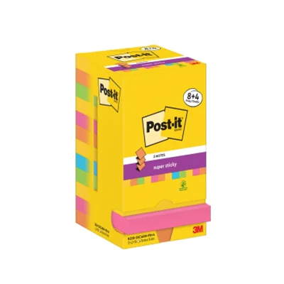 Post-it Haftnotiz Super Sticky Z-Notes Carnival Collection 76 x 76 mm (B x H) farbig sortiert 90 Bl./Block 12 Block/Pack.