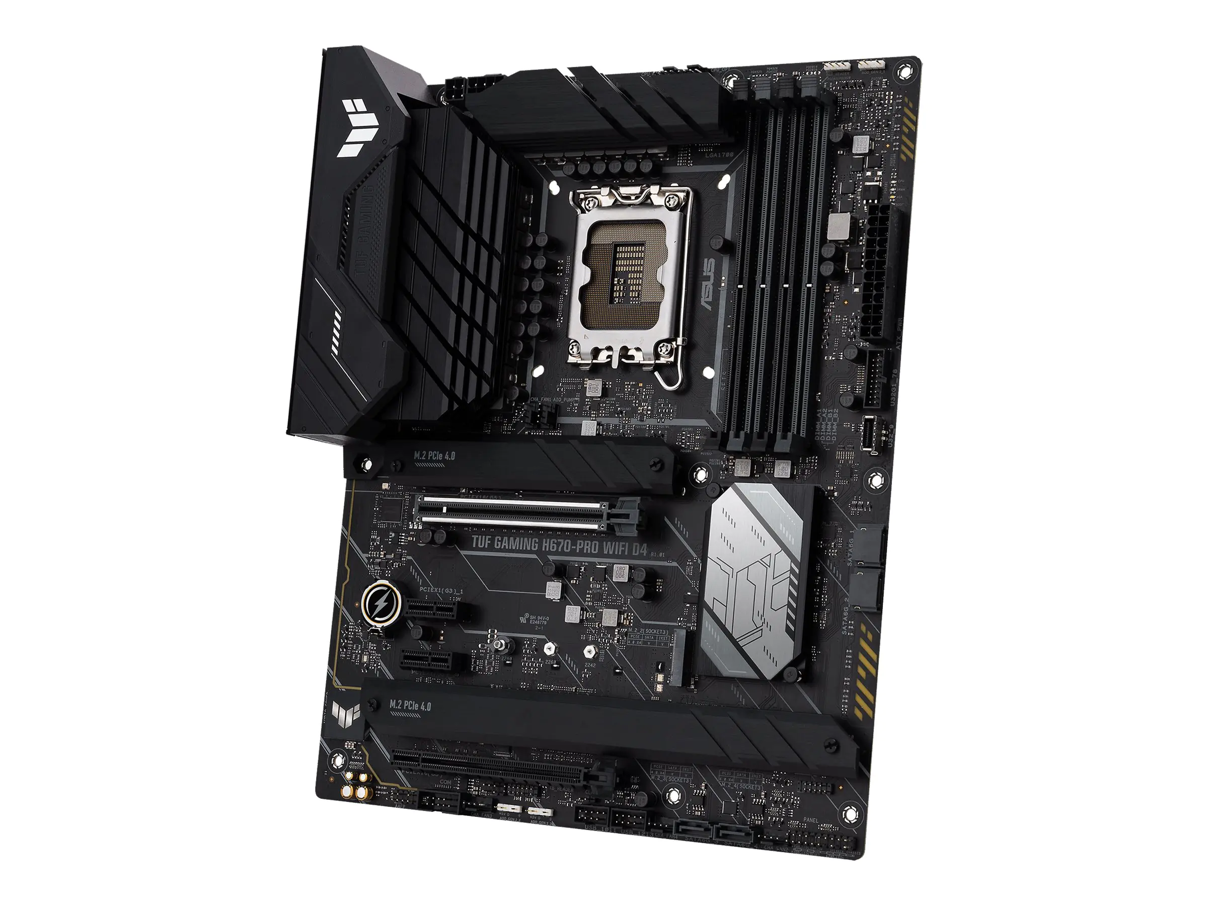 ASUS TUF GAMING H670-PRO WIFI D4 - Motherboard - ATX - LGA1700-Sockel - H670 Chipsatz - USB 3.2 Gen 2, USB 3.2 Gen 1, USB-C Gen 2x2, USB-C Gen1 - 2.5 Gigabit LAN, Wi-Fi 6, Bluetooth - Onboard-Grafik (CPU erforderlich) - HD Audio (8-Kanal)