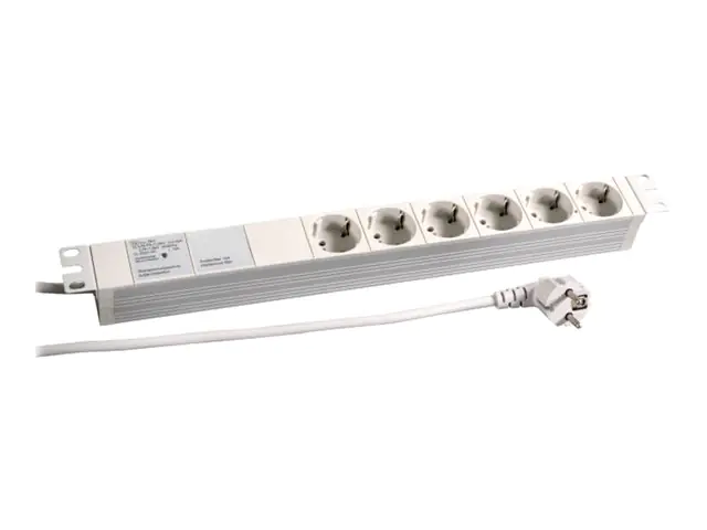 Koop PROFIversal - Steckdosenleiste (Rack - einbaufähig) - Wechselstrom 250 V - Eingabe, Eingang power CEE 7/7 - Ausgangsanschlüsse: 6 (power CEE 7/3) - 1U - 48.3 cm (19") - 2 m Schnur - Grau, RAL 7035
