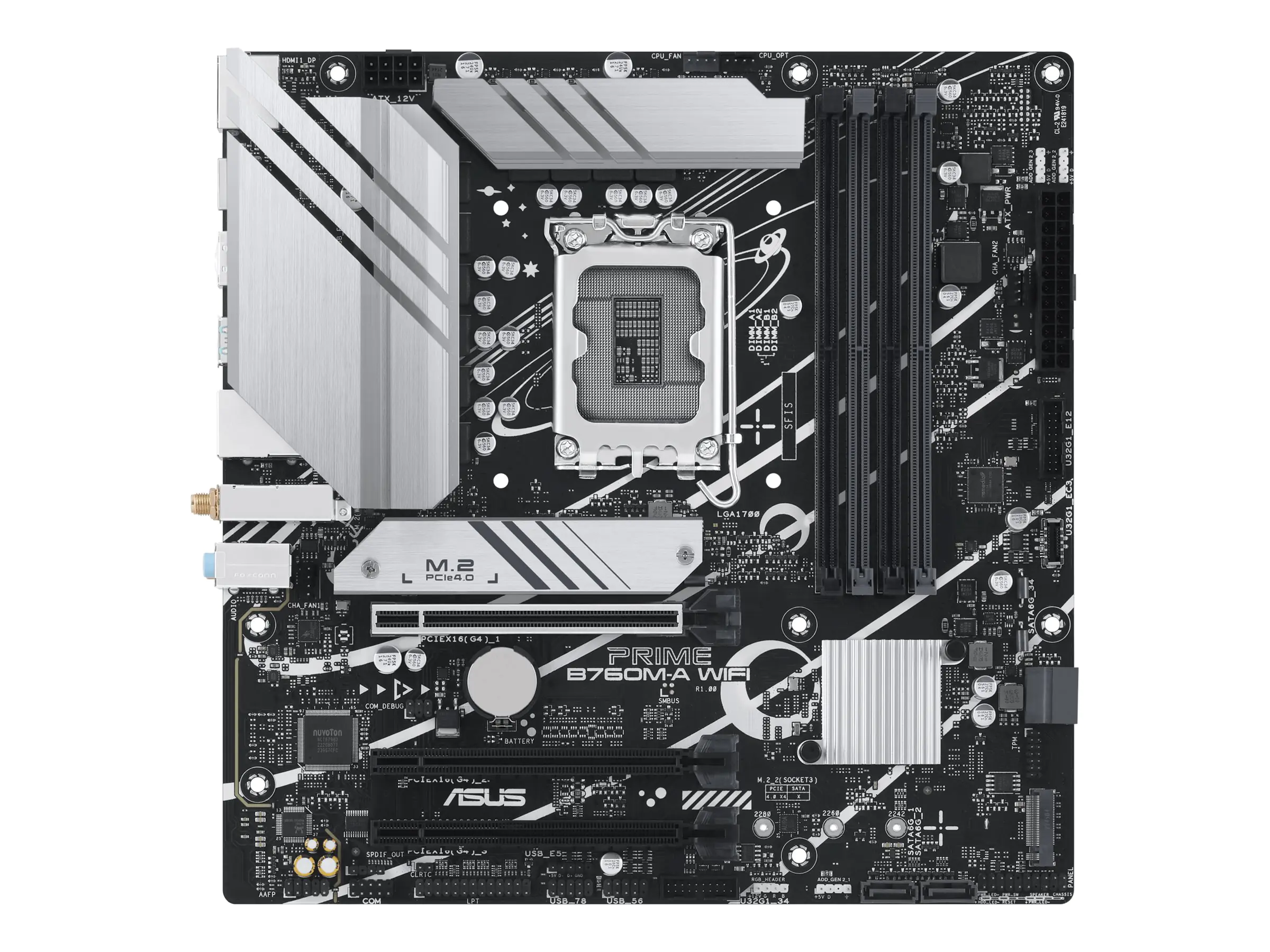 ASUS PRIME B760M-A WIFI - Motherboard - micro ATX - LGA1700-Sockel - B760 Chipsatz - USB 3.2 Gen 1, USB 3.2 Gen 2, USB-C 3.2 Gen 1 - 2.5 Gigabit LAN, Wi-Fi 6, Bluetooth - Onboard-Grafik (CPU erforderlich) - High Definition Audio (7.1-Channel)
