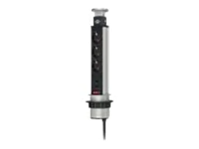 Brennenstuhl Tower Power Tischsteckdosenleiste 3-fach - Steckdosenleiste - Ausgangsanschlüsse: 3 - 2 m Schnur - Schwarz, Aluminium