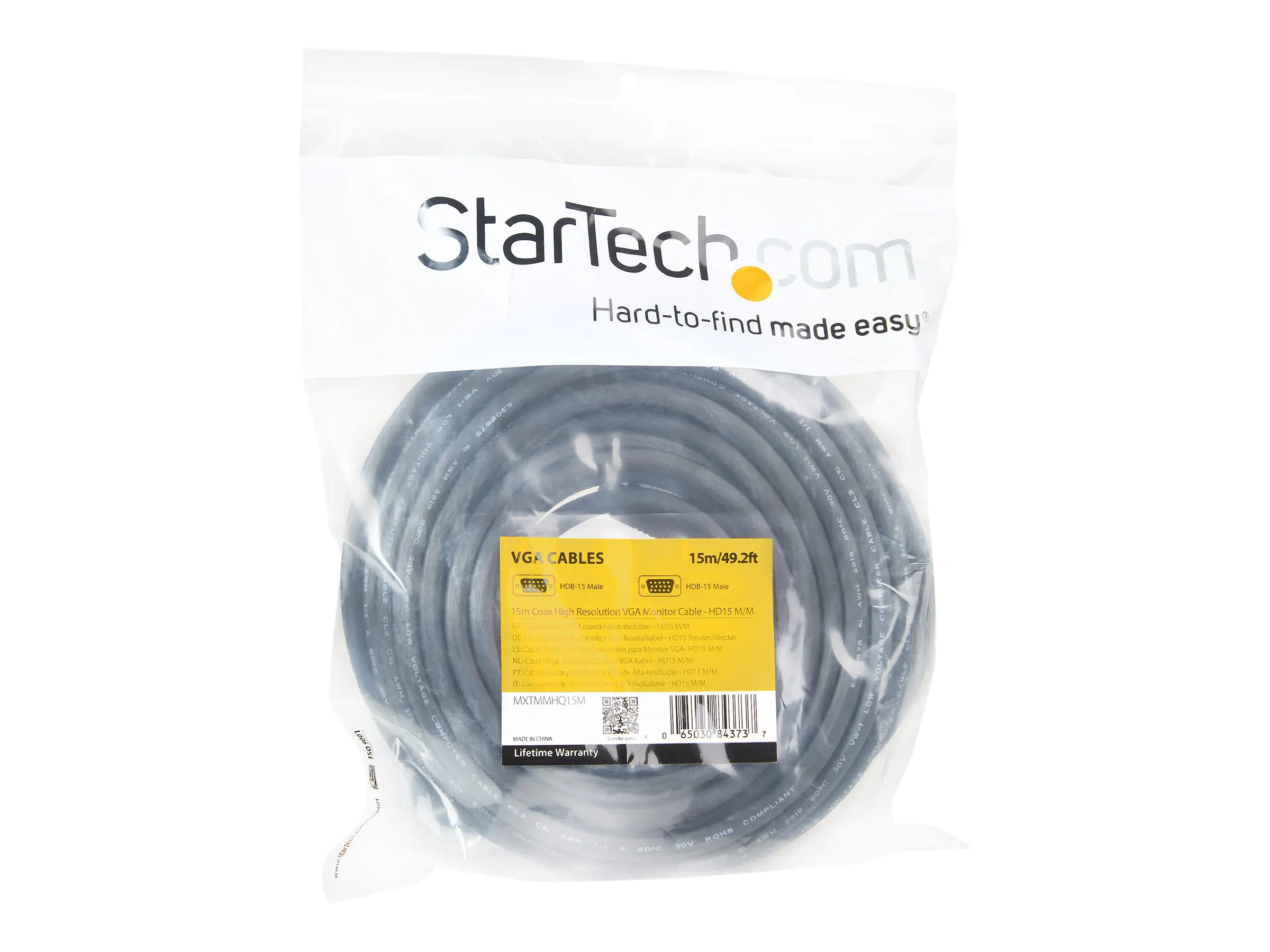 StarTech 15m Hochauflösendes VGA Monitorkabel St/St - HD15 (15 Pin) zu HD-15 Kabel - 1920x1200 - VGA-Kabel - HD-15 (VGA) (M) zu HD-15 (VGA) (M) - 15 m - geformt - Schwarz