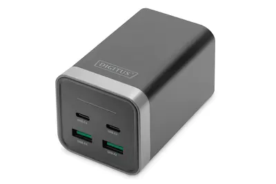 Digitus - Netzteil - GaN, Universal - 150 Watt - 5 A - PD 3.0 - 4 Ausgabeanschlussstellen (24 pin USB-C, USB) - Schwarz, Silber