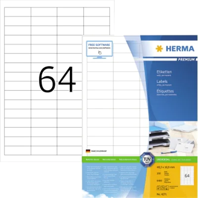 HERMA Etikett PREMIUM 4271 48,3x16,9mm weiß 6.400 St./Pack. HERMA Etikett PREMIUM 4271 48,3x16,9mm weiß 6.400 St./Pack.
