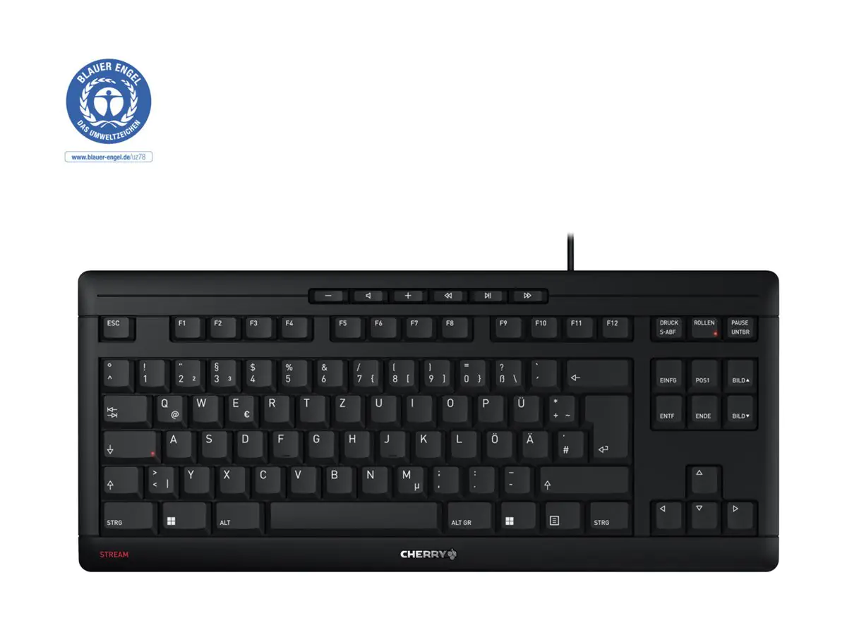 CHERRY STREAM KEYBOARD TKL - Tastatur - USB - QWERTZ - Deutsch - Tastenschalter: CHERRY SX - Schwarz