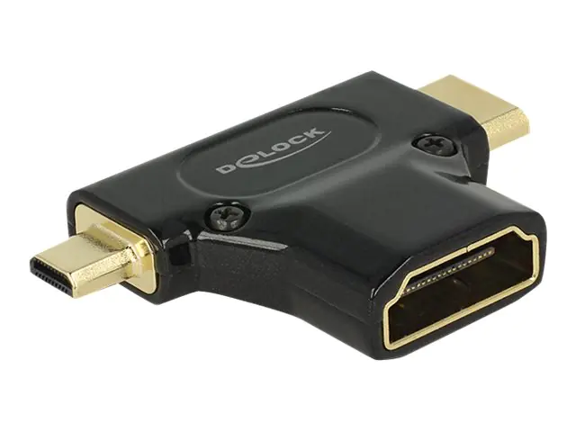 Delock Adapter High Speed HDMI with Ethernet - HDMI-A female > HDMI Mini-C male + Micro-D male - HDMI-Adapter - mini HDMI, mikro HDMI (M) bis HDMI (W) - Schwarz