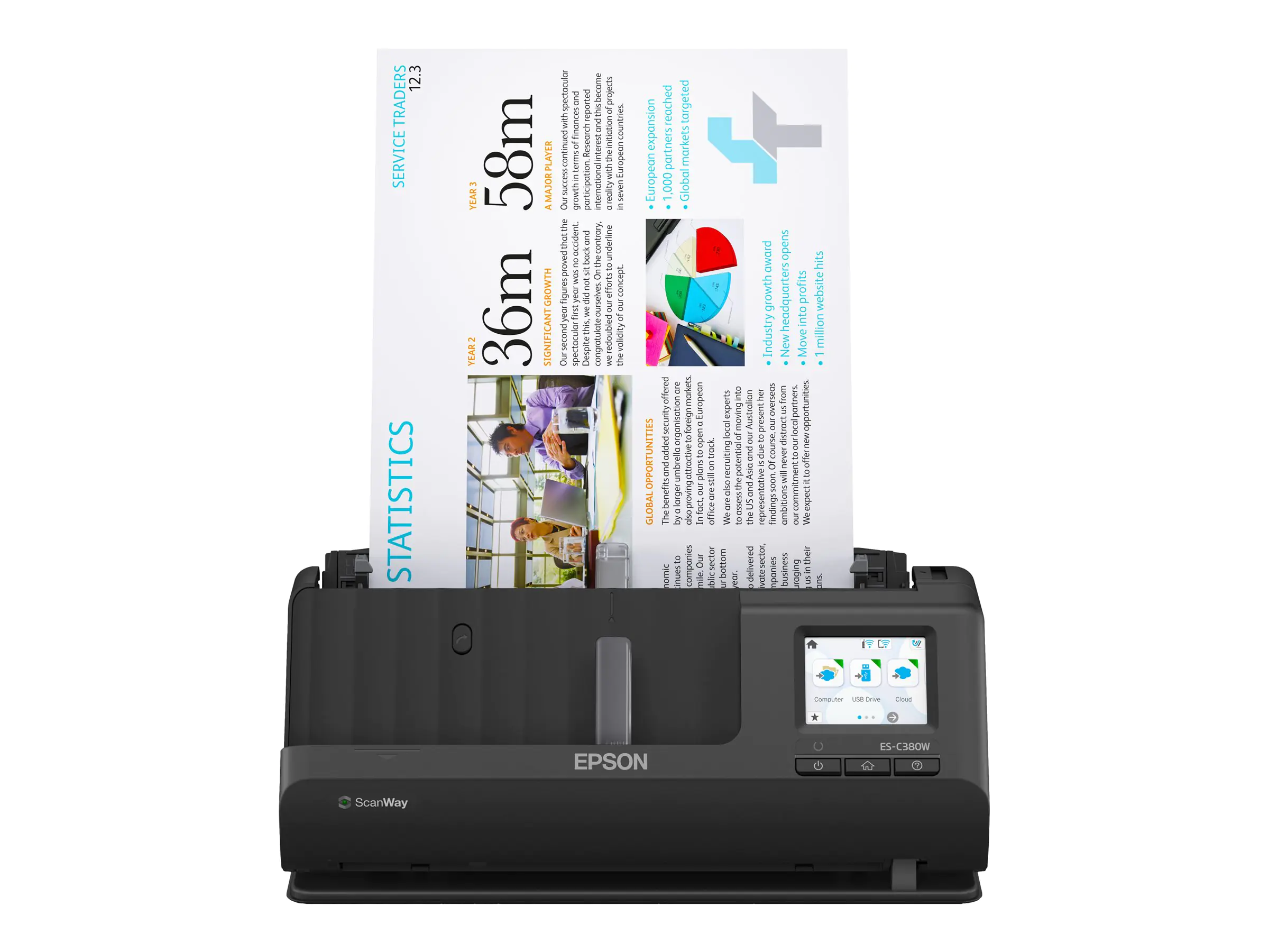 Epson ES-C380W - Einzelblatt-Scanner - Duplex - A4/Legal - 600 dpi x 600 dpi - automatischer Dokumenteneinzug (20 Seiten) - bis zu 3500 Scanvorgänge/Tag - USB 2.0, Wi-Fi(n)