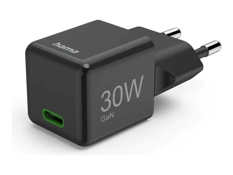 Hama Schnellladegeraet USB-C PD/QC/GaN Super-Mini-Charger 30 W Schwarz
