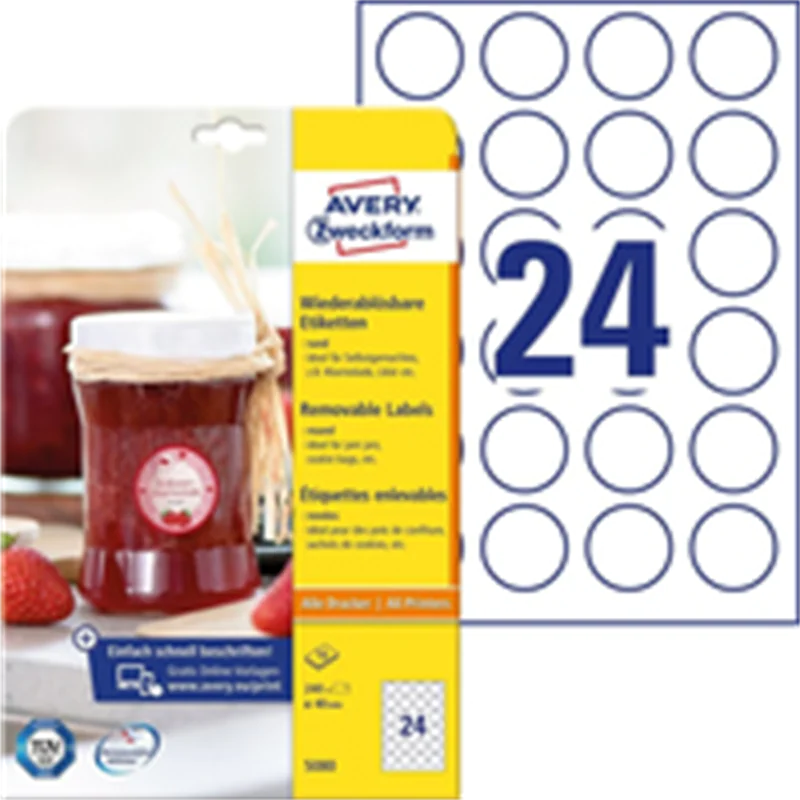 Avery Zweckform 5080 - Weiß - Kreis - Entfernbar - A4 - Papier - Universal