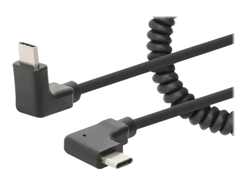 Manhattan USB-C to USB-C Cable, 1m, Male to Male, Black, 480 Mbps (USB 2.0), Tangle Resistant Curly Design, Angled Connectors, Ideal for Charging Cabinets/Carts, Power Delivery up to 60W, Hi-Speed USB, Lifetime Warranty, Polybag - USB-Kabel - 24 pin