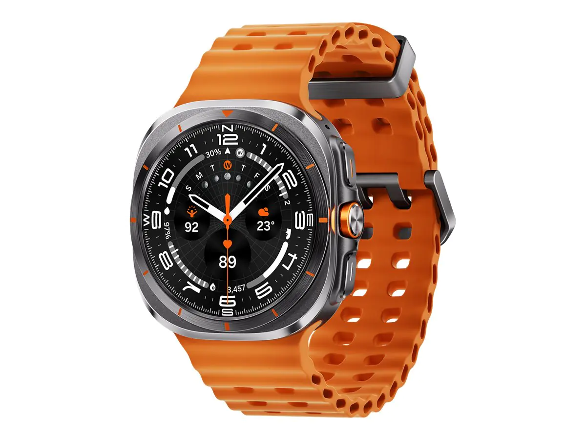 Samsung Galaxy Watch Ultra - 47 mm - Titan - intelligente Uhr mit Marineband - Gummi - Orange - Bandgröße: S/M/L - Anzeige 3.8 cm (1.5") - 32 GB - NFC, Wi-Fi, Bluetooth, LTE - 4G - 60.5 g - Titanium Gray