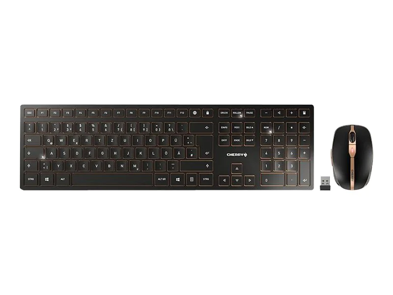 CHERRY DW 9100 SLIM - Tastatur-und-Maus-Set - kabellos - 2.4 GHz, Bluetooth 4.2 - QWERTZ - Deutsch - schwarz/bronze CHERRY DW 9100 SLIM - Tastatur-und-Maus-Set - kabellos - 2.4 GHz, Bluetooth 4.2 - QWERTZ - Deutsch - schwarz/bronze