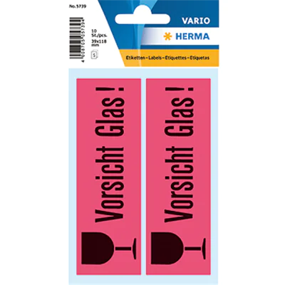 HERMA Hinweisetikett Vorsicht Glas 5739 39x118mm 10 St./Pack. HERMA Hinweisetikett Vorsicht Glas 5739 39x118mm 10 St./Pack.