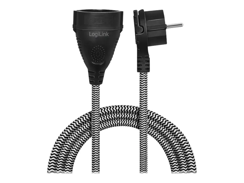 LogiLink - Spannungsversorgungs-Verlängerungskabel - power CEE 7/7 (S) gewinkelt zu power CEE 7/3 (W) - Wechselstrom 250 V - 16 A - 3 m - Schwarz, weiß