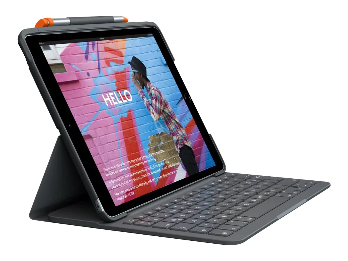 Logitech Slim Folio - Tastatur und Foliohülle - kabellos - Bluetooth LE - QWERTY - GB - Oxford Gray - für Apple 10.9-inch iPad (10. Generation)