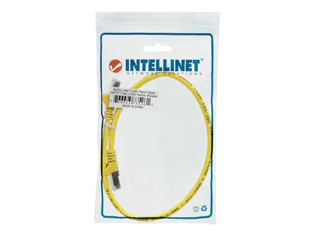 Intellinet Network Patch Cable, Cat6A, 15m, Yellow, Copper, S/FTP, LSOH / LSZH, PVC, RJ45, Gold Plated Contacts, Snagless, Booted, Polybag - Patch-Kabel (DTE) - RJ-45 (M) bis RJ-45 (M) - 15 m - SFTP, PiMF - CAT 6a - IEEE 802.3af - halogenfrei, geformt, oh