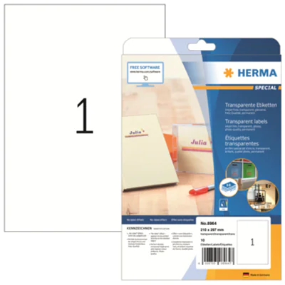 HERMA Etikett 8964 210x297mm Folie weiß 10 St./Pack. HERMA Etikett 8964 210x297mm Folie weiß 10 St./Pack.