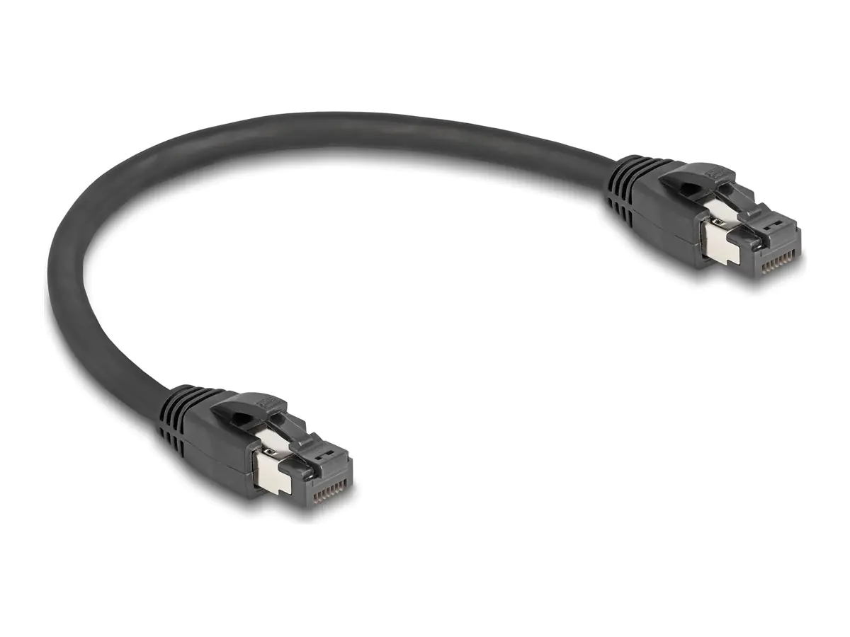 Delock - Netzwerkkabel - RJ-45 (S) zu RJ-45 (S) - 25 cm - 7.5 mm - S/FTP - CAT 8.1 - ohne Haken, bis zu 40 Gbps Datentransferrate - Schwarz