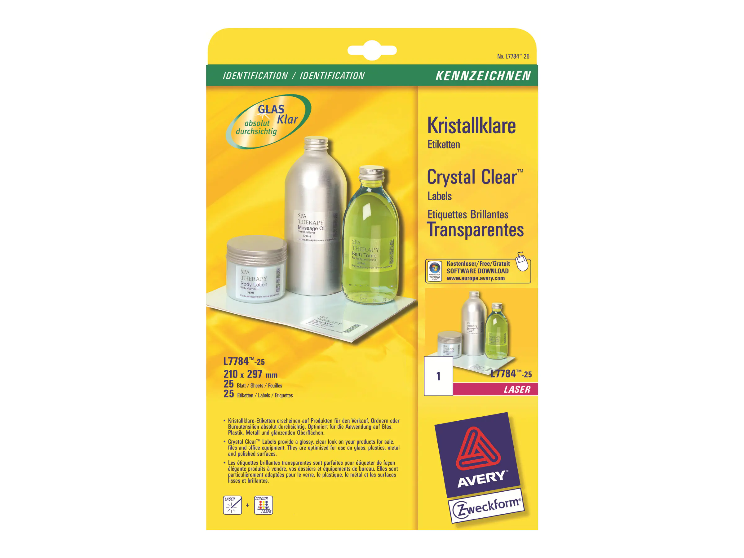 Avery Zweckform Avery L7784 - Polyester - glänzend - permanenter Klebstoff - klar - A4 (210