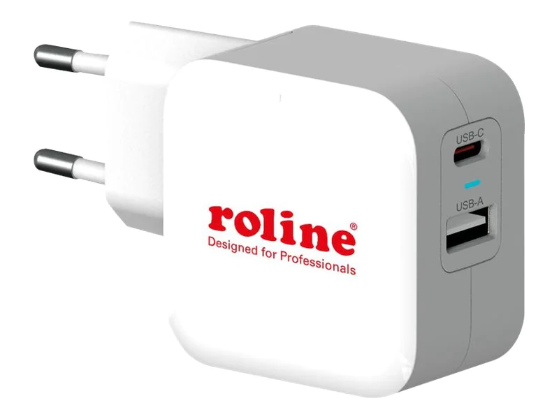 Roline - Netzteil - 38 Watt - 3 A - PD 3.0, QC 3.0 - 2 Ausgabeanschlussstellen (USB, 24 pin USB-C) - weiß