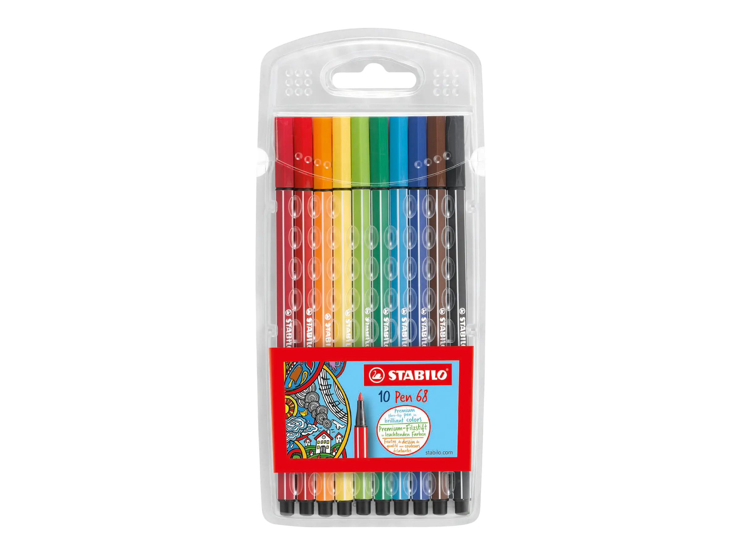 STABILO Pen 68 - Filzstift - gemischte Farben - wasserbasierte Tinte - 1 mm (Packung mit 10) 6810/PL