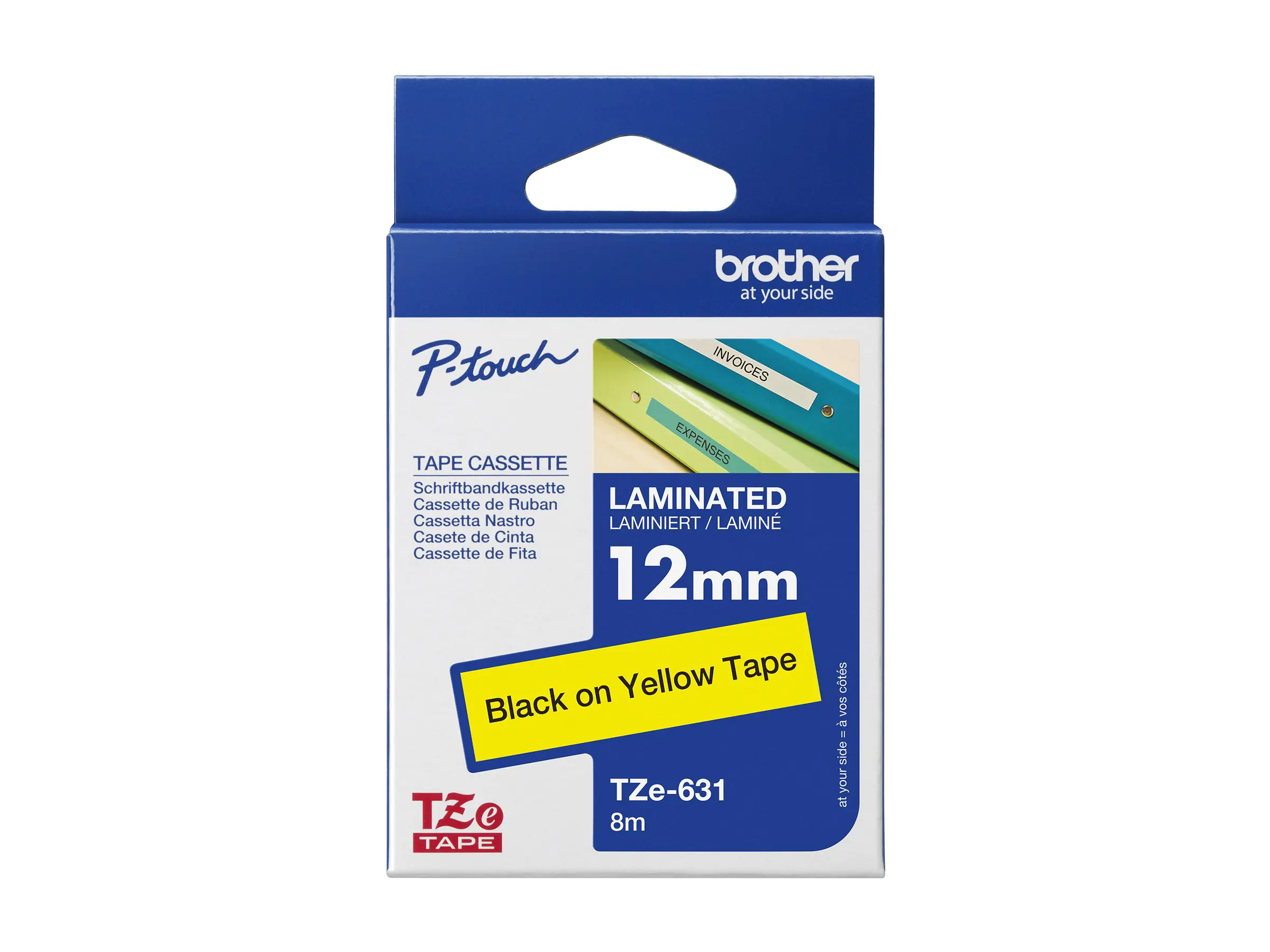 Brother TZe-631 - Selbstklebend - Schwarz auf Gelb - Rolle (1,2 cm x 8 m) 1 Kassette(n) laminiertes Band - für Brother PT-H110; P-Touch PT-H200, P950; P-Touch Cube PT-P300; P-Touch Cube Plus PT-P710