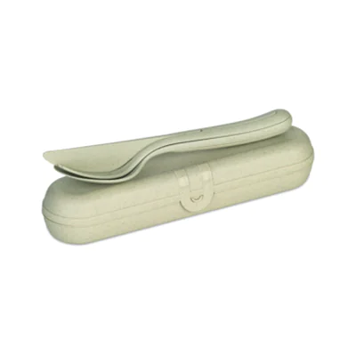 Koziol Besteckgarnitur KLIKK READY Mehrweg je 1 x Messer, Gabel, Löffel, Besteck Etui TPE Kunststoff nature desert sand