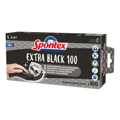 Spontex Einweghandschuhe Extra Black 8 VinylSTRAPAZIERFÄHIG schwarz 100 St./Pack.