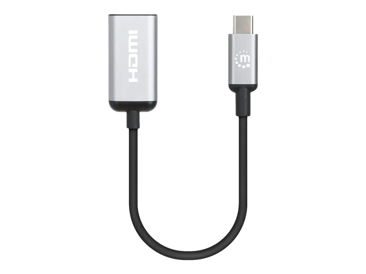 Manhattan USB-C to HDMI Cable, 4K@60Hz, 5 Gbps (USB 3.2 Gen1 aka USB 3.0), 15cm, Black, Male to Male, Three Year Warranty, Polybag - Adapterkabel - 24 pin USB-C männlich zu HDMI weiblich - 15 cm - Schwarz - unterstützt 4K 60 Hz (3840 x 2160), aktiv