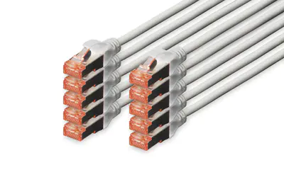 Digitus Professional - Patch-Kabel - RJ-45 (M) zu RJ-45 (M) - 50 cm - SFTP, PiMF - CAT 6e - IEEE 802.3 - halogenfrei, geformt, ohne Haken - Grau (Packung mit 10)