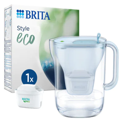 BRITA Filterkaraffe Style eco 2,4l Kunststoff, 60 % biobasiert gletscherblau