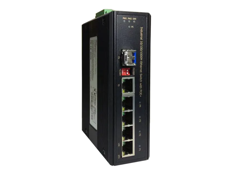 LevelOne IGP-0501 - Switch - 4 x 10/100/1000 (PoE+) + 1 x Combo Gigabit Ethernet/Gigabit SFP - an DIN-Schiene montierbar, wandmontierbar - PoE+ (126 W) - Gleichstrom