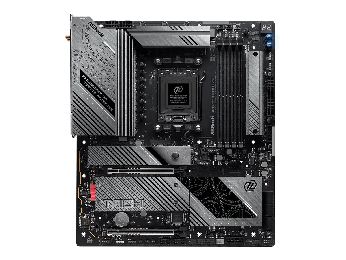 ASRock X870E Taichi Lite - Motherboard - E-ATX - Socket AM5 - AMD X870E Chipsatz - USB4, USB 3.2 Gen 1, USB 3.2 Gen 2, USB-C 3.2 Gen 2x2 - 5 Gigabit Ethernet, Wi-Fi 7, Bluetooth - Onboard-Grafik (CPU erforderlich) - HD Audio (8-Kanal)