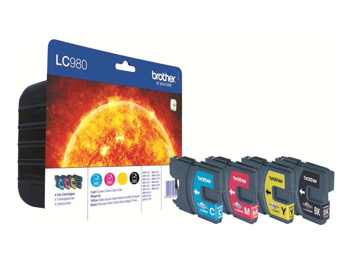 Brother LC980VALBPDR - 4er-Pack - Schwarz, Gelb, Cyan, Magenta - Original - Blisterverpackung - Tintenpatrone - für Brother DCP-145, 163, 165, 195, 365, 373, 375, 377, MFC-250, 255, 290, 295, 297