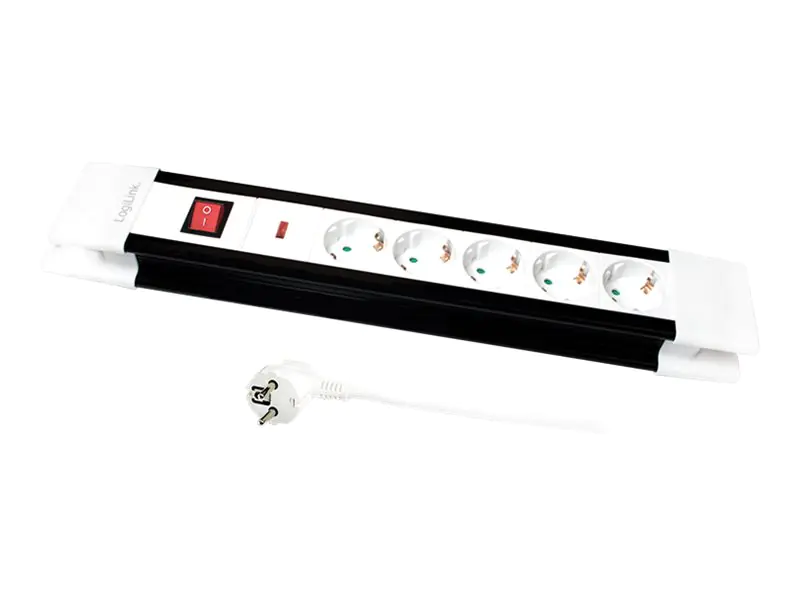 LogiLink - Steckdosenleiste - Wechselstrom 250 V - 3500 Watt - Ausgangsanschlüsse: 5 - 3 m - Schwarz, weiß