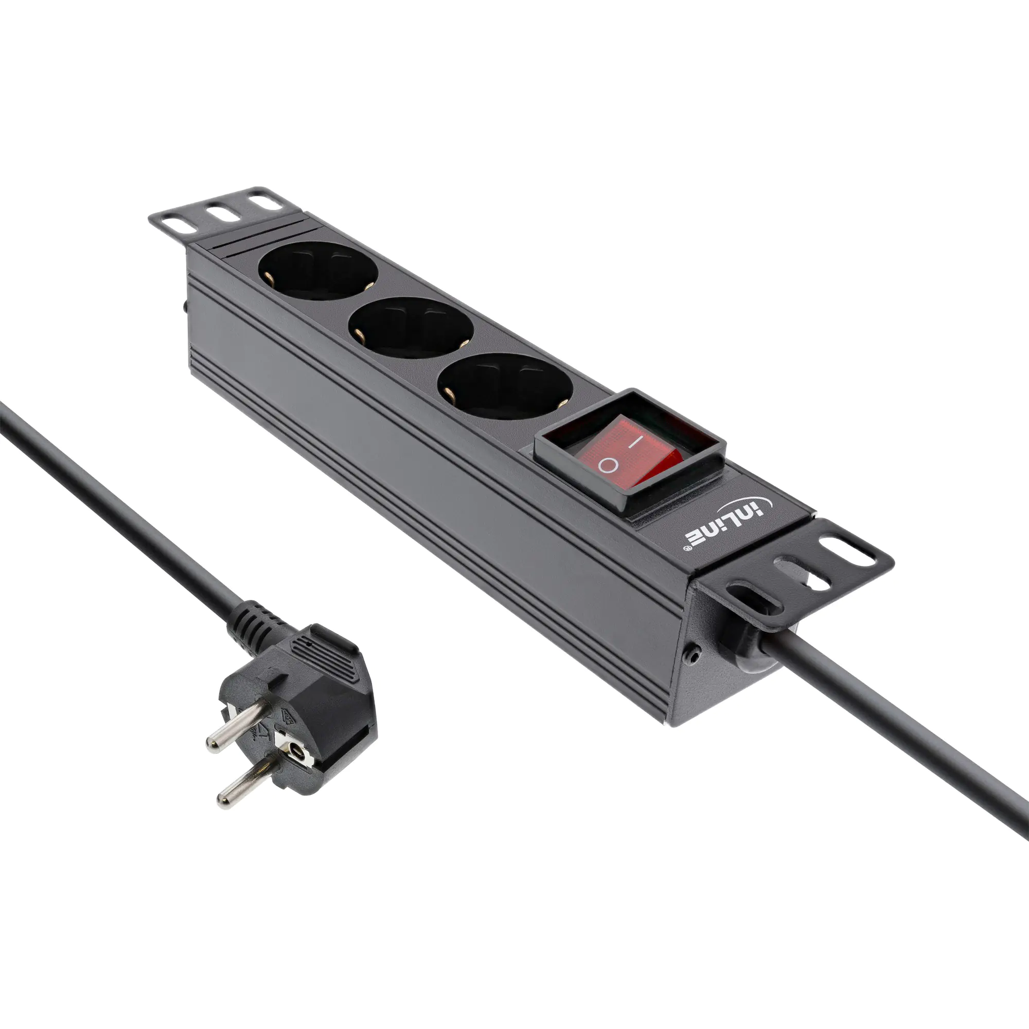 InLine - Steckdosenleiste (Rack - einbaufähig) - Wechselstrom 250 V - 3680 Watt - Eingabe, Eingang power CEE 7/7 - Ausgangsanschlüsse: 3 (3 x Strom Typ F) - 1U - 25.4 cm (10") - 2 m Schnur - Schwarz, RAL 9004
