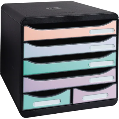 Exacompta Schubladenbox BIG-BOX Maxi 6 Schubladen DIN A4, Überbreite Polystyrol Gehäusefarbe: schwarz Farbe der Schublade: schwarz/pastellfarbig Exacompta Schubladenbox BIG-BOX Maxi 6 Schubladen DIN A4, Überbreite Polystyrol Gehäusefarbe: schwarz Farbe der Schublade: schwarz/pastellfarbig