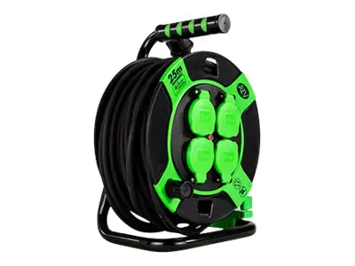 REV H05RR-F 3G1,5 - Verlängerungsrolle - Wechselstrom 230 V - 3000 Watt - Ausgangsanschlüsse: 4 - 25 m Schnur - Schwarz, grün