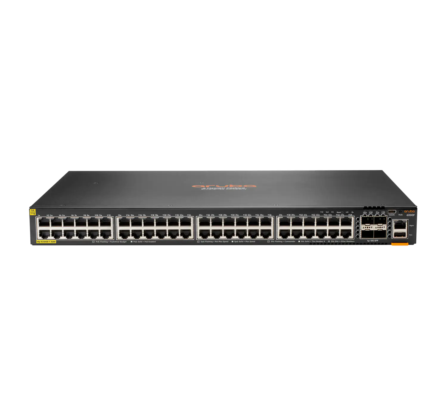 HPE Aruba 6200F 48G Class4 PoE 4SFP+ 740W Switch - Switch - L3 - managed - 48 x 10/100/1000 (PoE+) + 4 x 1 Gigabit / 10 Gigabit SFP+ - an Rack montierbar - PoE+ (740 W)