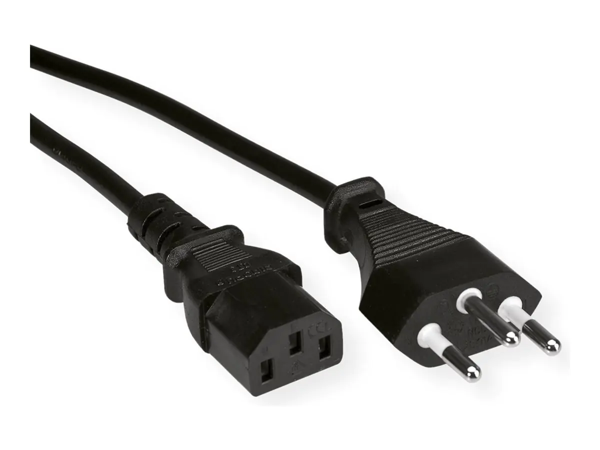 VALUE - Stromkabel - T12 (M) zu power IEC 60320 C13 - Wechselstrom 250 V - 10 A - 3 m - Schwarz - Schweiz