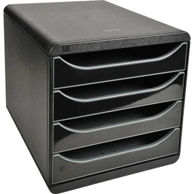 Exacompta Schubladenbox BIG-BOX 4 Schubladen DIN A4, Überbreite Polystyrol Gehäusefarbe: schwarz Farbe der Schublade: schwarz glossy Exacompta Schubladenbox BIG-BOX 4 Schubladen DIN A4, Überbreite Polystyrol Gehäusefarbe: schwarz Farbe der Schublade: schwarz glossy