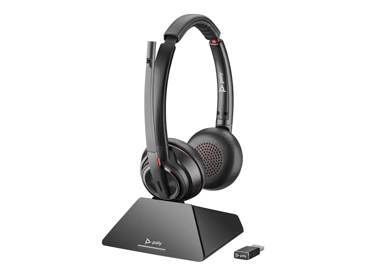 Poly Savi 8220 Microsoft - UC Series - Headset-System - On-Ear - DECT 6.0 - kabellos - aktive Rauschunterdrückung - Zertifiziert für Microsoft Teams