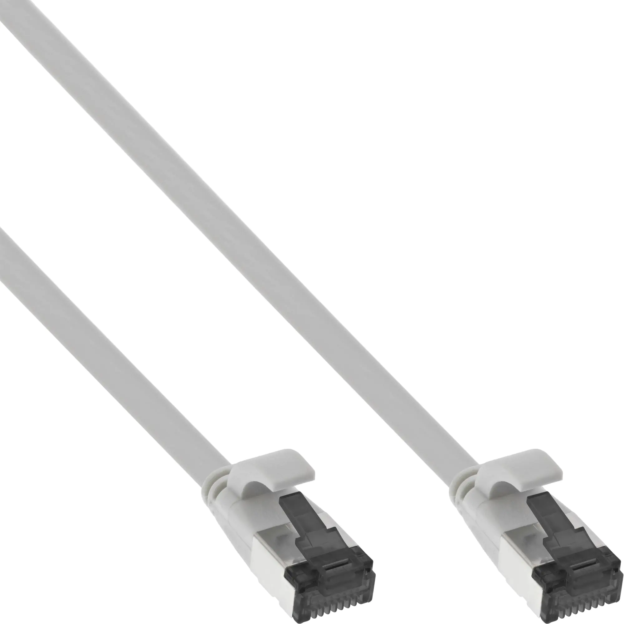 InLine - Patch-Kabel - RJ-45 (M) zu RJ-45 (M) - 30 cm - U/FTP, PiMF - CAT 8.1 - halogenfrei, geformt, ohne Haken, verseilt, flach - Grau