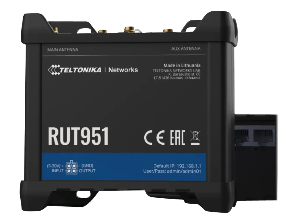 Teltonika RUT951 - Wireless Router - WWAN 3-Port-Switch - Wi-Fi - 2,4 GHz - 3G, 4G - an DIN-Schiene montierbar, oberflächenmontierbar