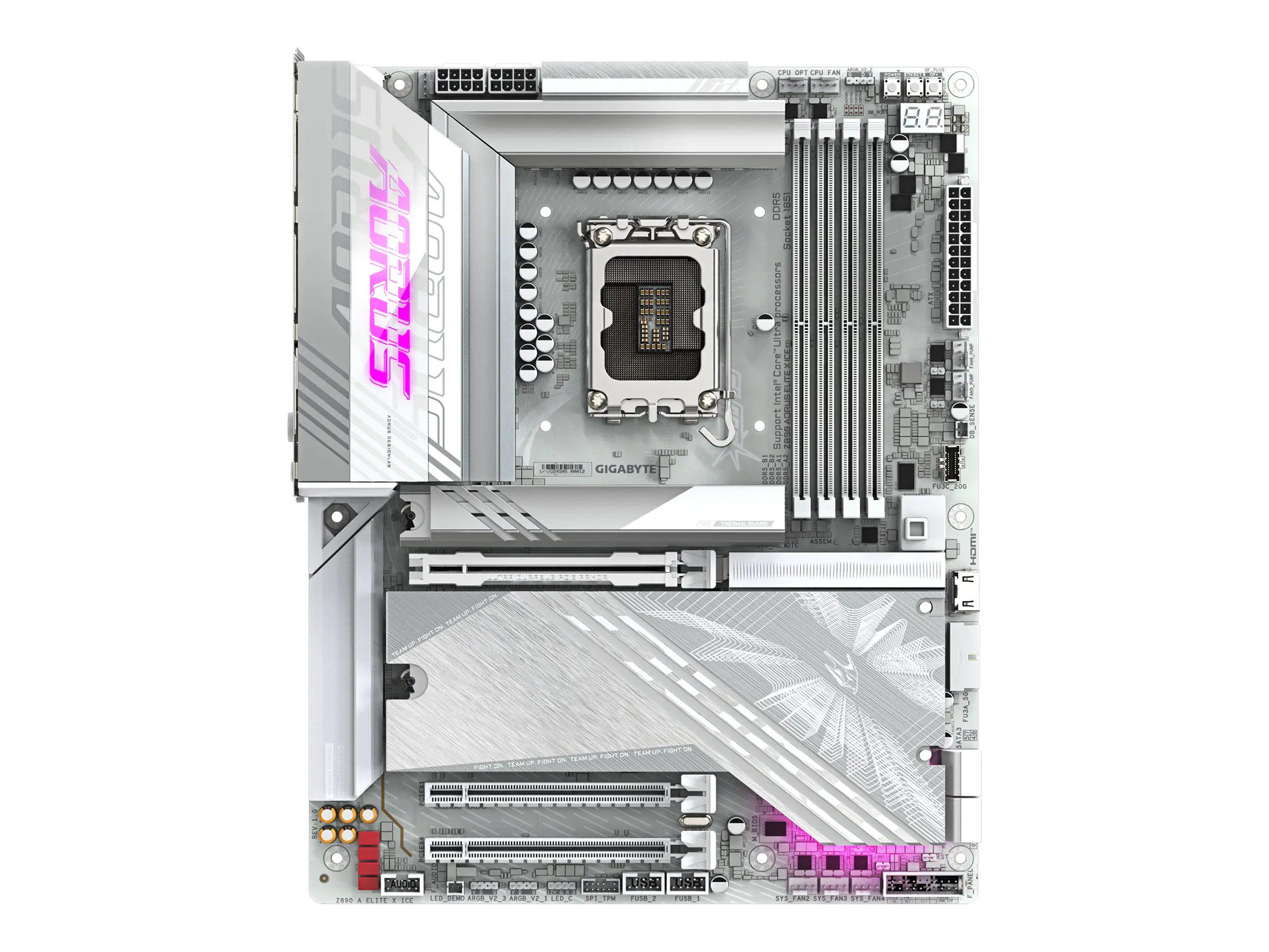 AORUS Z890 ELITE X ICE - Motherboard - ATX - LGA1851-Sockel - Z890 Chipsatz - USB4, USB-C 3.2 Gen 2x2, USB 3.2 Gen 2, USB 3.2 Gen 1 - 2.5 Gigabit LAN, Bluetooth, Wi-Fi 7 - Onboard-Grafik (CPU erforderlich) - HD Audio (8-Kanal)