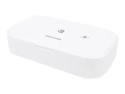 Manhattan UV Phone Sanitizer with Wireless Charger (Clearance Pricing), 10 W Wireless Charging Pad, Integrated UV LEDs to eliminate germs, viruses and bacteria, Quick 1-minute or 5-minute cleaning cycle, Auto-off UV light when opened, White, 3 Year Warran Manhattan UV Phone Sanitizer with Wireless Charger (Clearance Pricing), 10 W Wireless Charging Pad, Integrated UV LEDs to eliminate germs, viruses and bacteria, Quick 1-minute or 5-minute cleaning cycle, Auto-off UV light when opened, White, 3 Year Warran