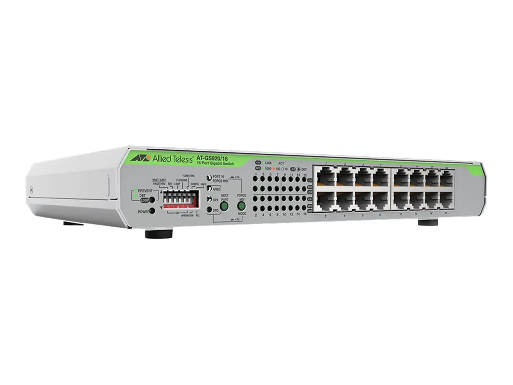 Allied Telesis CentreCOM AT-GS920/16 - Switch - unmanaged - 16 x 10/100/1000 - Desktop, an Rack montierbar