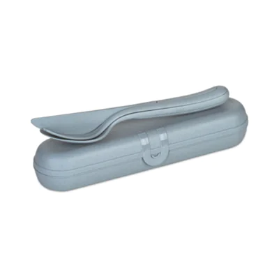 Koziol Besteckgarnitur KLIKK READY Mehrweg je 1 x Messer, Gabel, Löffel, Besteck Etui TPE Kunststoff nature flower blue