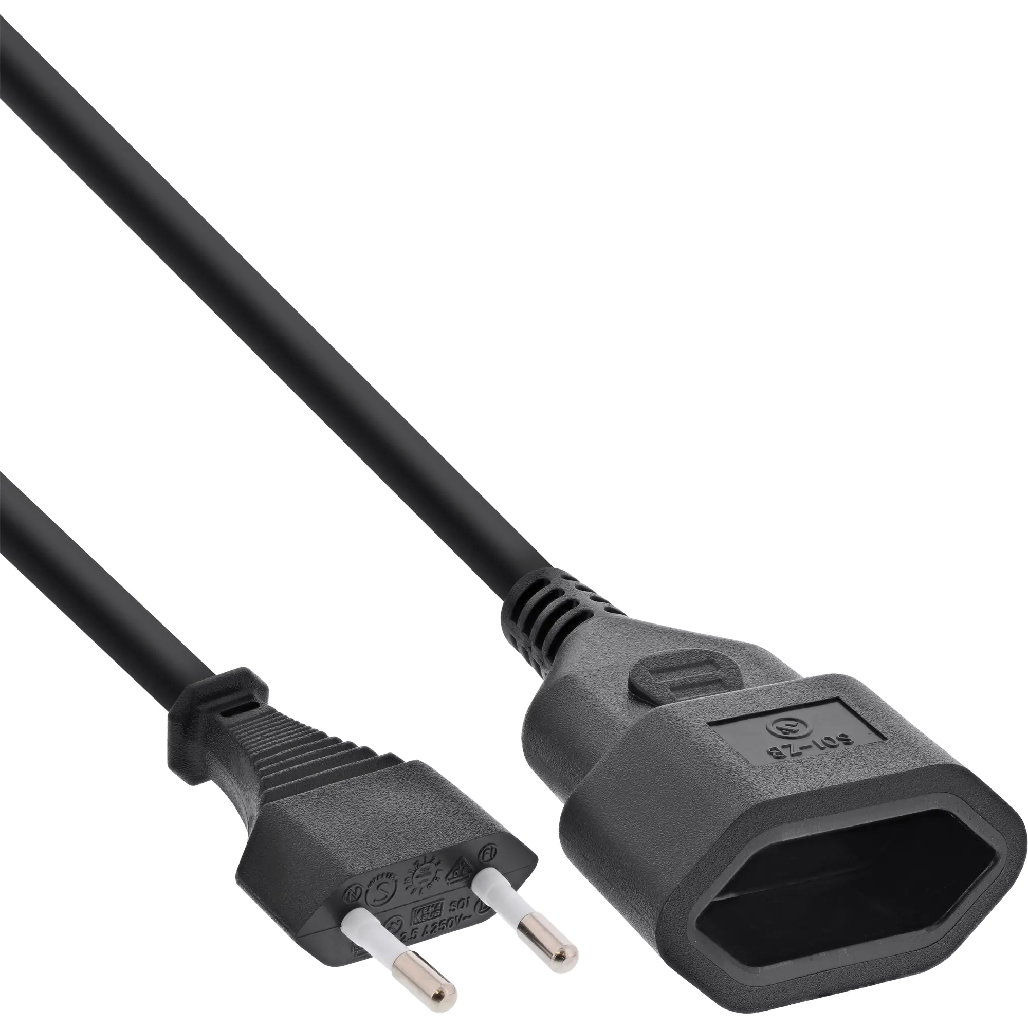 InLine - Stromkabel - Eurostecker (W) zu Eurostecker (M) - 3 m - Schwarz